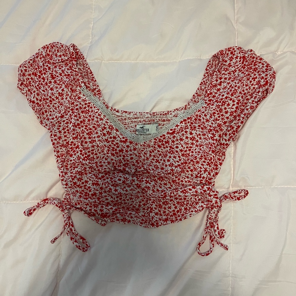 Red Floral Hollister Crop Top with Side Ties